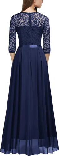 Miniatura 2 de Miusol Vestido largo de dama de honor con mangas 34 de contraste y encaje floral elegante para mujer