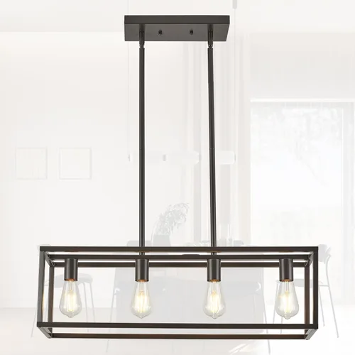 Miniatura 27 de Lámparas de Cocina para Comedor, Candelabros Rectangulares de Estilo Granja para Comedores, Lámpara Colgante Industrial de 5 Luces en Negro Mate