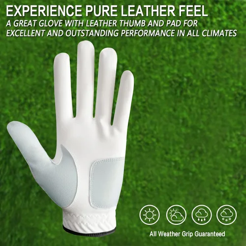 Miniatura 3 de FINGER TEN Guantes de golf para hombre con marcador de pelota, para mano izquierda y derecha, paquete de 2, Weathersof Grip suave y cómodo, talla S