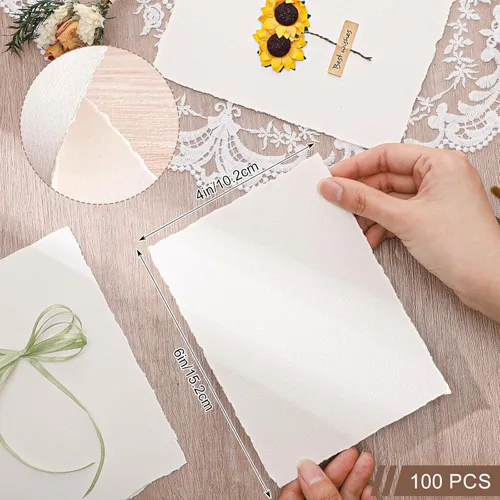 Miniatura 2 de 100 hojas de papel de borde deckled de 4 x 6 pulgadas, papel hecho a mano de 160 GSM, papel de acuarela rugoso/texturizado para invitaciones
