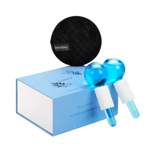 Globos de hielo para cara, 2 globos faciales para herramienta de masaje, masajeador facial de piel fría, aprieta la piel, reduce la hinchazón y las