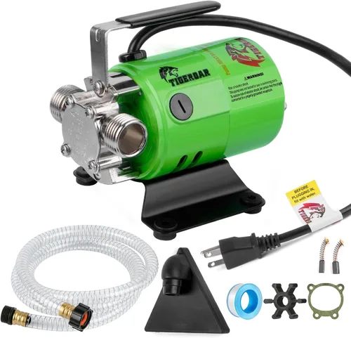 TIGEROAR Bomba de transferencia de agua de 115 V, bomba de agua de 330 GPH portátil eléctrica con manguera de succión de 6 pies, bomba de barril de