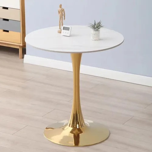 Miniatura 13 de HM&DX Mesa de comedor redonda con parte superior de mármol sintético y base de pedestal, moderna mesa de ocio para bar, mesa auxiliar de espacio