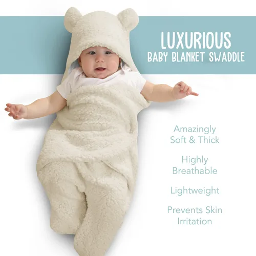 Miniatura 2 de BlueMello Manta para envolver al bebé Felpa ultrasuave esencial para bebés de 0 a 6 meses Recibir envoltorio beige Accesorios ideales