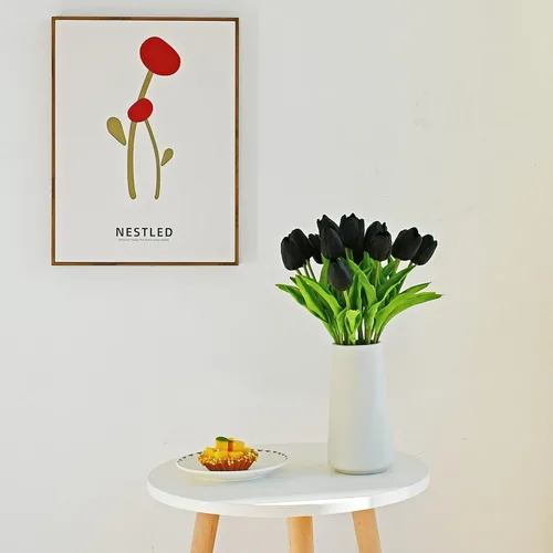 Miniatura 6 de ONLY ART Tulipanes negros artificiales, 20 unidades, flores sintéticas de poliuretano de 13.5 pulgadas con tallos flexibles para decoración