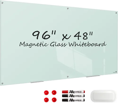 Miniatura 29 de Pizarra blanca de borrado en seco magnética negra de vidrio, TANKEE moderna pizarra blanca de vidrio templado sin marco grande para pared, oficina