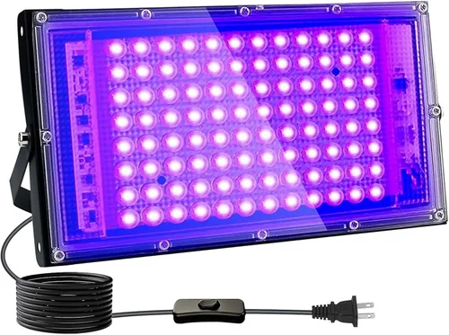 Miniatura 9 de Paquete de 2 luces negras UV de 100 W, IP65 impermeable, luz de fiesta brillante, iluminación de escenario, Halloween, pintura corporal, póster