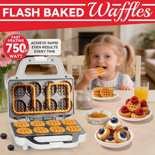 Miniatura 2 de SugarWhisk Mini máquina para hacer gofres, plancha para mini gofres para niños, hornea 8 mini gofres de 2 pulgadas, máquina para hacer gofres