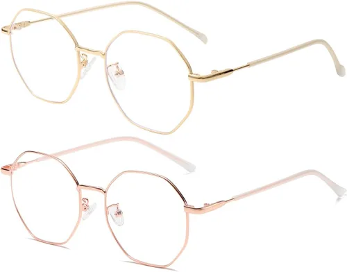 Miniatura 10 de JOVAKIT Gafas de bloqueo de luz azul con forma de polígono para mujeres y hombres, estilo vintage, octagonales cuadradas, sin prescripción, gafas