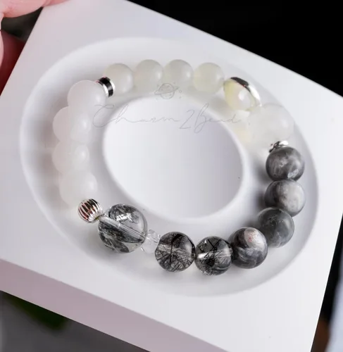 Miniatura 12 de Precious Gemstone Natural Crystal Healing Bracelet, Rutilated Quartz, Moonstone, Quartz Handmade Original Design Bracelet