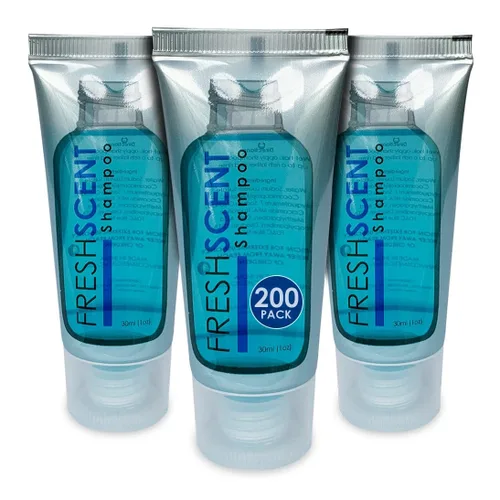 Freshscent Champú 1oz (caja de 200 tubos) Tamaño de viaje del hotel, Amenidades a granel y artículos de tocador para la hospitalidad