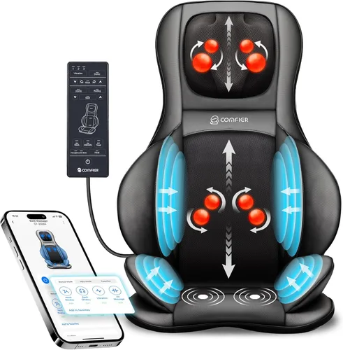Miniatura 11 de COMFIER Masajeador de espalda Shiatsu con calor, rodillos 3D de motor doble, amasado de tejido profundo de pista larga, almohadilla plegable