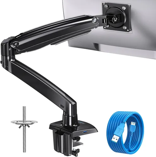 HUANUO Brazo de Monitor de Servicio Pesado para Pantallas Ultra Anchas/Curvas de 49 Pulgadas, Montura de Monitor Ajustable de Movimiento Completo