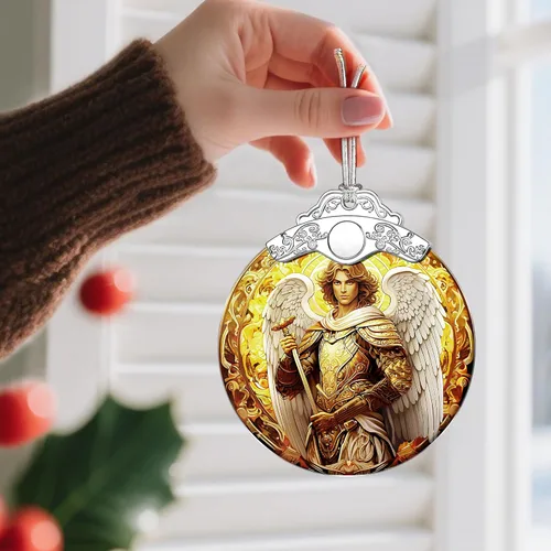 Miniatura 2 de Decoraciones navideñas de Arcángel Miguel - Adornos de Navidad para árbol Decoración de árbol de Navidad de ángel de armadura dorada Adornos