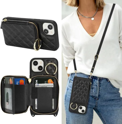 Miniatura 19 de Funda Cartera Bandolera para iPhone 11, Cuero PU Cremallera Bolso Cartera Funda Plegable con Tapa, Funda Folio con Soporte con Ranuras para Tarjetas