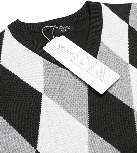 Miniatura 4 de COOFANDY Suéter sin mangas con cuello en V para hombre, ajustado, informal, con rombos
