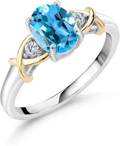 Miniatura 66 de Anillo de compromiso de oro amarillo de 10 quilates y plata 925 con piedra natal y diamantes cultivados en laboratorio para mujer, ovalado de 0.315