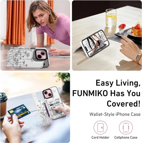 Miniatura 6 de FUNMIKO Funda tipo cartera para iPhone 13 Mini con tarjetero, bloqueo RFID, protección de grado militar y obras de arte impresas con rayos UV