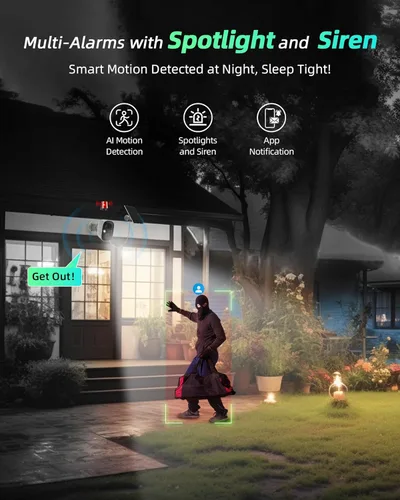 Miniatura 5 de Cámara solar MaxiViz para exteriores inalámbrica, cámara de seguridad Wi-Fi de 2.4GHz con detección de movimiento AI, cámaras para seguridad