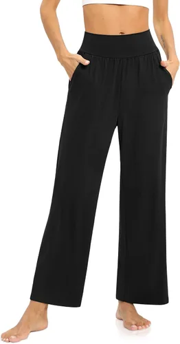 DIBAOLONG Pantalones de yoga para mujer, holgados, de pierna ancha, cómodos, pantalones de pijama de cintura alta con bolsillos