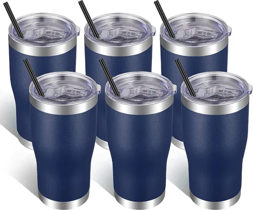 Miniatura 29 de VEGOND Vaso de acero inoxidable de 20 onzas con tapa y pajita, aislado al vacío, taza de café de viaje de doble pared (negro, paquete de 6)