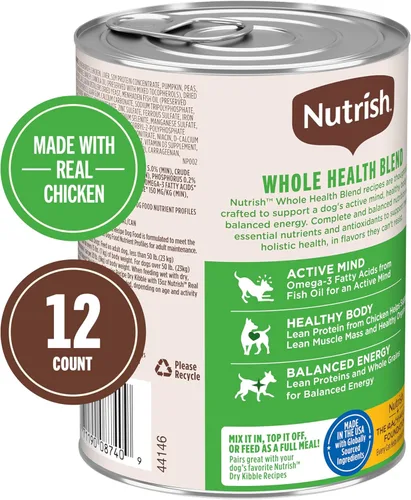 Miniatura 3 de Nutrish Rachael Ray Comida Húmeda para Perros Trozos en Salsa Receta de Pollo Real y Verduras, Lata de 13 oz., Paquete de 12