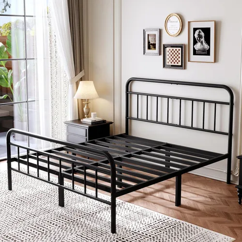 Miniatura 4 de Base de cama de metal de 14 pulgadas, marco de cama de tamaño matrimonial con espacio de almacenamiento, base de colchón resistente y resistente