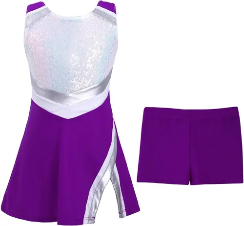 Miniatura 4 de TiaoBug Uniformes de animadoras para niñas y niñas, disfraces de animadora, lentejuelas brillantes, traje de baile de jazz, hip hop, disfraz de baile