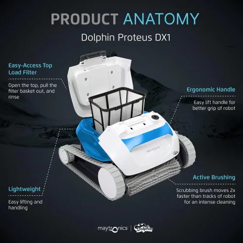 Miniatura 8 de Dolphin Proteus DX1 - Aspiradora robótica automática para piscinas, cepillo de limpieza activo, acceso a filtros de carga superior, ideal