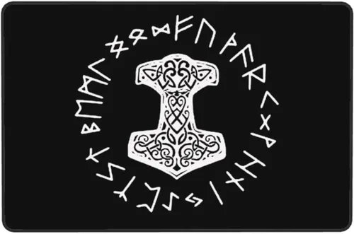 Miniatura 7 de Vikings Mjolnir and Rune Wheel - Alfombra de área con símbolo de mitología nórdica, sala de estar, dormitorio, cocina, sofá, mesita de noche, 36 x