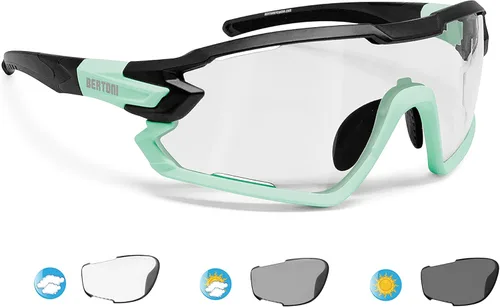Miniatura 19 de Bertoni Gafas de sol deportivas polarizadas fotocromáticas ciclismo MTB con prescripción portador QUASAR Negro-Aguamarina/Espejo Azul