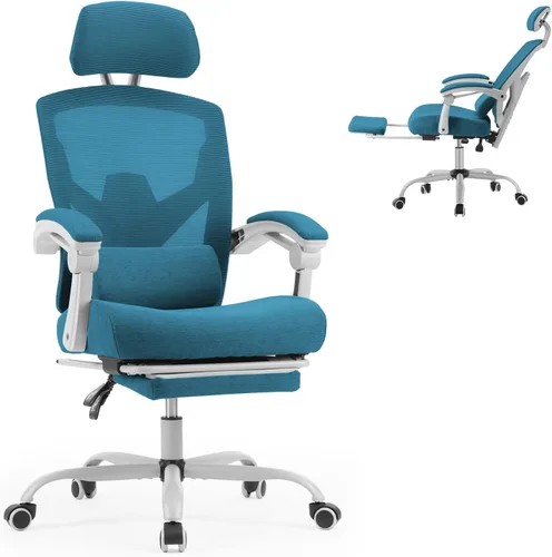 Miniatura 10 de Silla de oficina para computadora Sweetcrispy con reposapiés, sillas giratorias ergonómicas de malla con respaldo alto y ruedas, soporte lumbar Gris