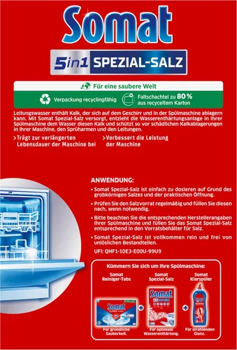 Miniatura 3 de SOMAT Sal especial (2.6 lbs), sal de lavavajillas para un rendimiento más fuerte en el lavado, suavizante de agua para lavavajillas funciona contra