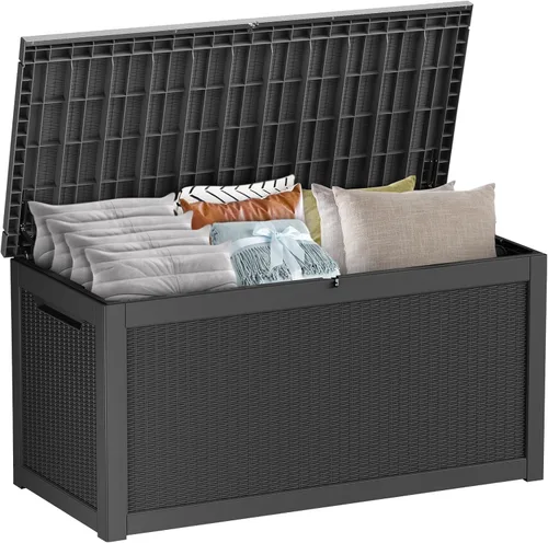 Miniatura 26 de Caja de almacenamiento para exteriores de 30 galones, impermeable, caja de resina para terraza, con cerradura, para muebles de patio, jardín
