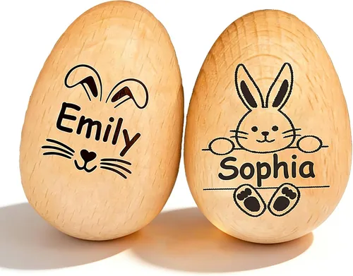 Huevos de Pascua de madera personalizados con nombre para niños, rellenos de cesta grabados personalizados, regalos de Pascua cristianos para niños