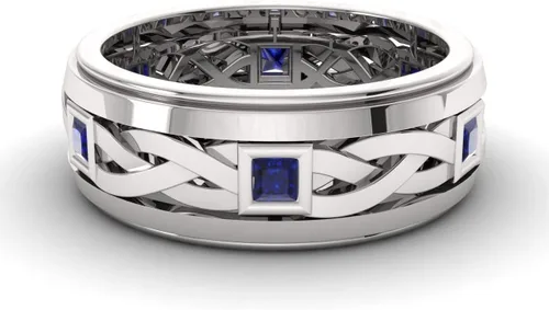 Miniatura 2 de Diamondere Anillo de boda con piedras preciosas de corte princesa natural y certificado en oro blanco de 14 quilates Anillo de nudo celta de 0.60