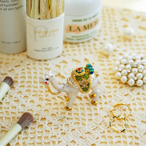 Miniatura 4 de YU FENG Pequeña y bonita figura de camello coleccionable, caja de joyería de cristal con bisagras de animales, adorno de decoración de camello