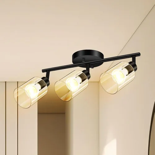 Miniatura 11 de BoostArea Lámparas de baño de 2 luces, modernas luces blancas de pared con pantalla de vidrio transparente, luz de techo flexible para espejo