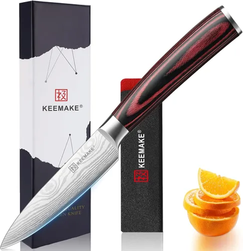 KEEMAKE Cuchillo mondador de 3.5 pulgadas - Cuchillo de fruta ultra afilado de acero inoxidable con alto carbono, cuchillos pequeños de cocina para