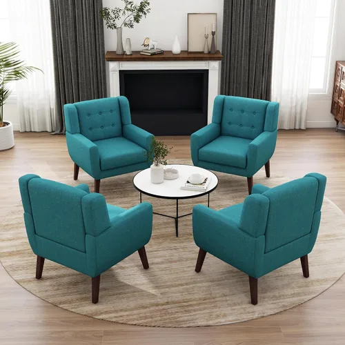 Miniatura 25 de Silla decorativa de piel sintética, moderna silla tapizada para sala de estar, cómodos asientos individuales con botones, asiento de lectura Negro