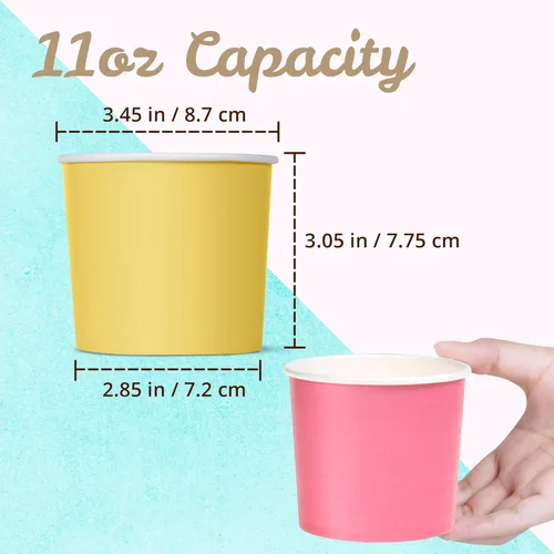 Miniatura 4 de MATICAN Vasos de papel para helado, paquete de 50 cuencos desechables de postre de 11 onzas para bebidas calientes y frías, 11 onzas, 5