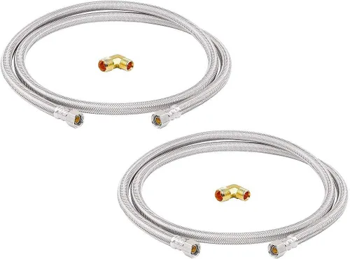 EZ-Fluid LeadFree Manguera de acero inoxidable para lavavajillas de 48 pulgadas para conectores de manguera de agua fría/caliente, 3/8 pulgadas