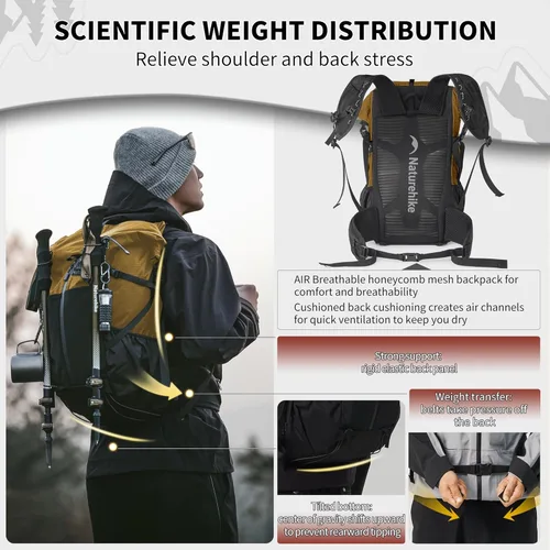 Miniatura 2 de Naturehike Mochila de senderismo, mochila de viaje de 30+5L con tela de macromolécula, mochila de senderismo con sistema de mochila AIR para mujeres