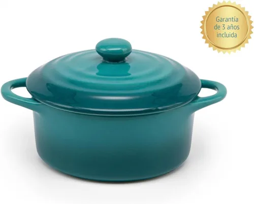 Miniatura 8 de Kook Juego de mini cocotte de cerámica, cacerolas pequeñas con tapas y asas, moldes individuales para hornear, aptos para horno, microondas