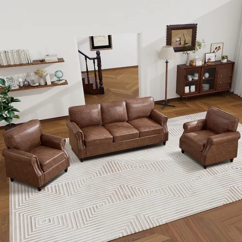 Miniatura 11 de WILLOVE Sofás de Cuero Sintético de 79'' para Sala de Estar, Sofás Modernos de Mediados de Siglo con Brazos Curvos y Ribete de Tachuelas