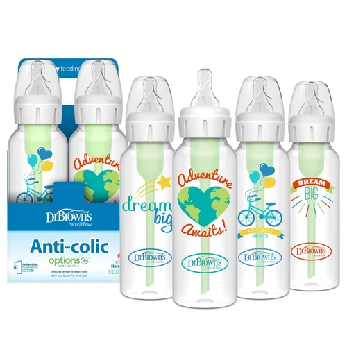 Miniatura 18 de Dr. Brown's Natural Flow Anti-Colic Options+ Biberón de cuello estrecho, Azul Natural, 8 onzas/250 mL, con tetinas de flujo lento Nivel 1, 0m+