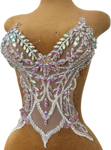 Miniatura 2 de Parches de encaje con cuentas a mano, disfraces, apliques con cristales de diamantes de imitación para manualidades, protege bodas, fiestas