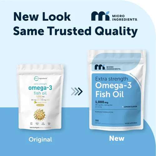 Miniatura 2 de Micro Ingredients Suplementos de aceite de pescado Omega 3 de fuerza extra 1,000mg por porción, 300 cápsulas blandas sabor a limón sin eructos