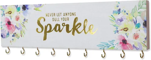 SANY DAYO HOME Organizador de joyas montado en la pared, moderno soporte de madera con 9 ganchos de metal para collares, anillos, aretes, pulseras y