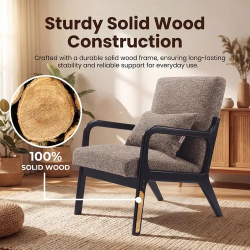 Miniatura 4 de Achicsofar Silla decorativa moderna de mediados de siglo con almohada de apoyo lumbar, patas de madera, tapizadas de piel sintética, cómodo cojín